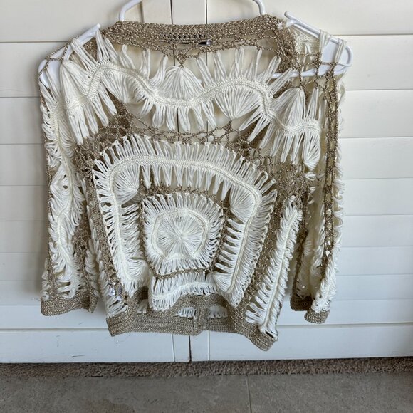 Zara Medium trendy, stylish, cream/ bronze button down Bohemian crochet sweater - Picture 2 of 12